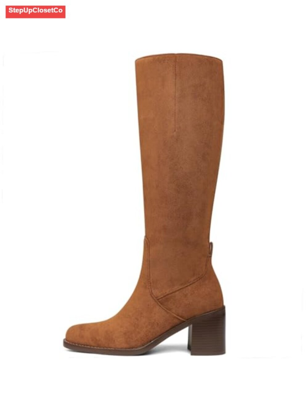 Knee High Boots Chunky Block Heel Round Toe Side Zip